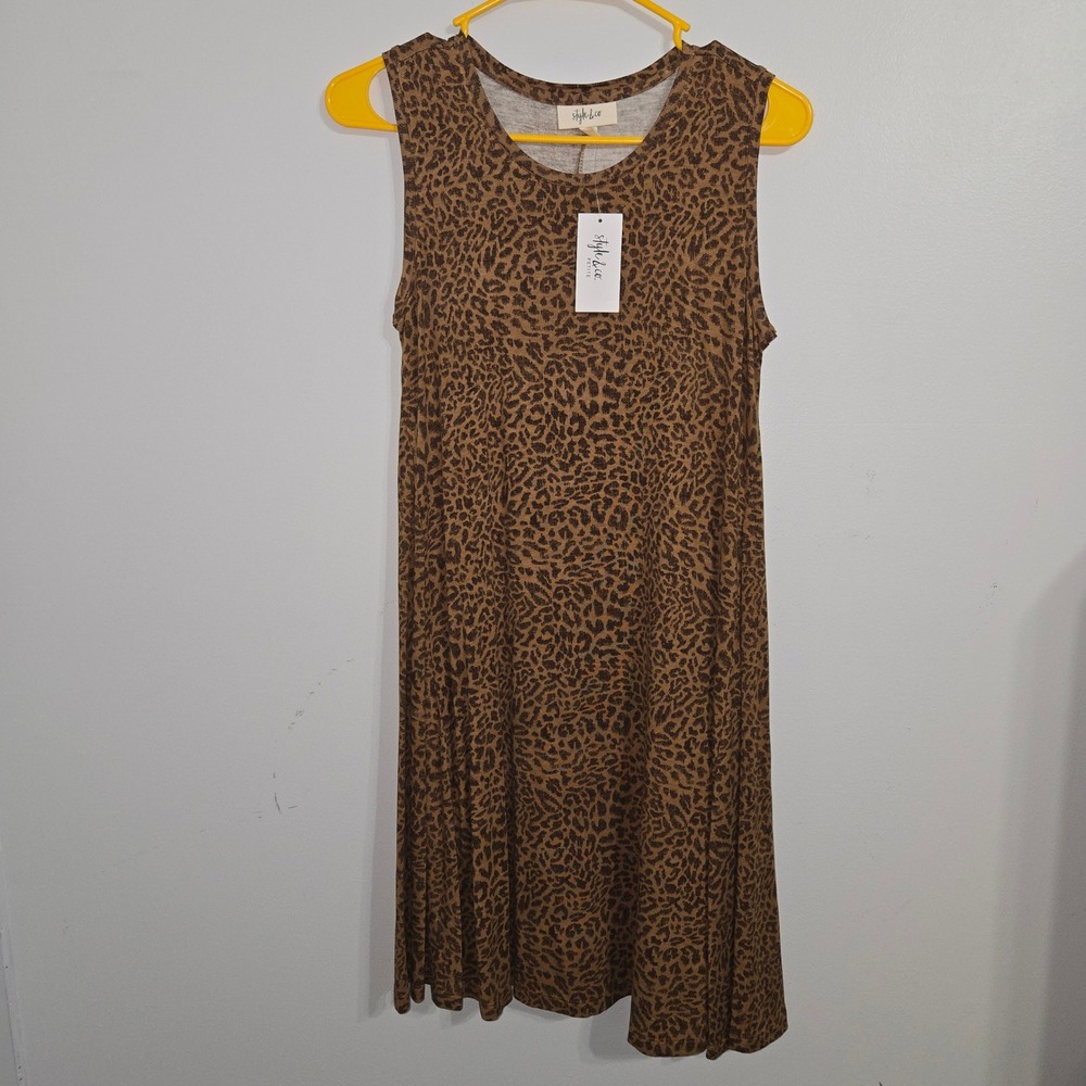 M#106 Style & Co Petite Leopard Caramel Print Sleeveless Tank Casual Dress sz S